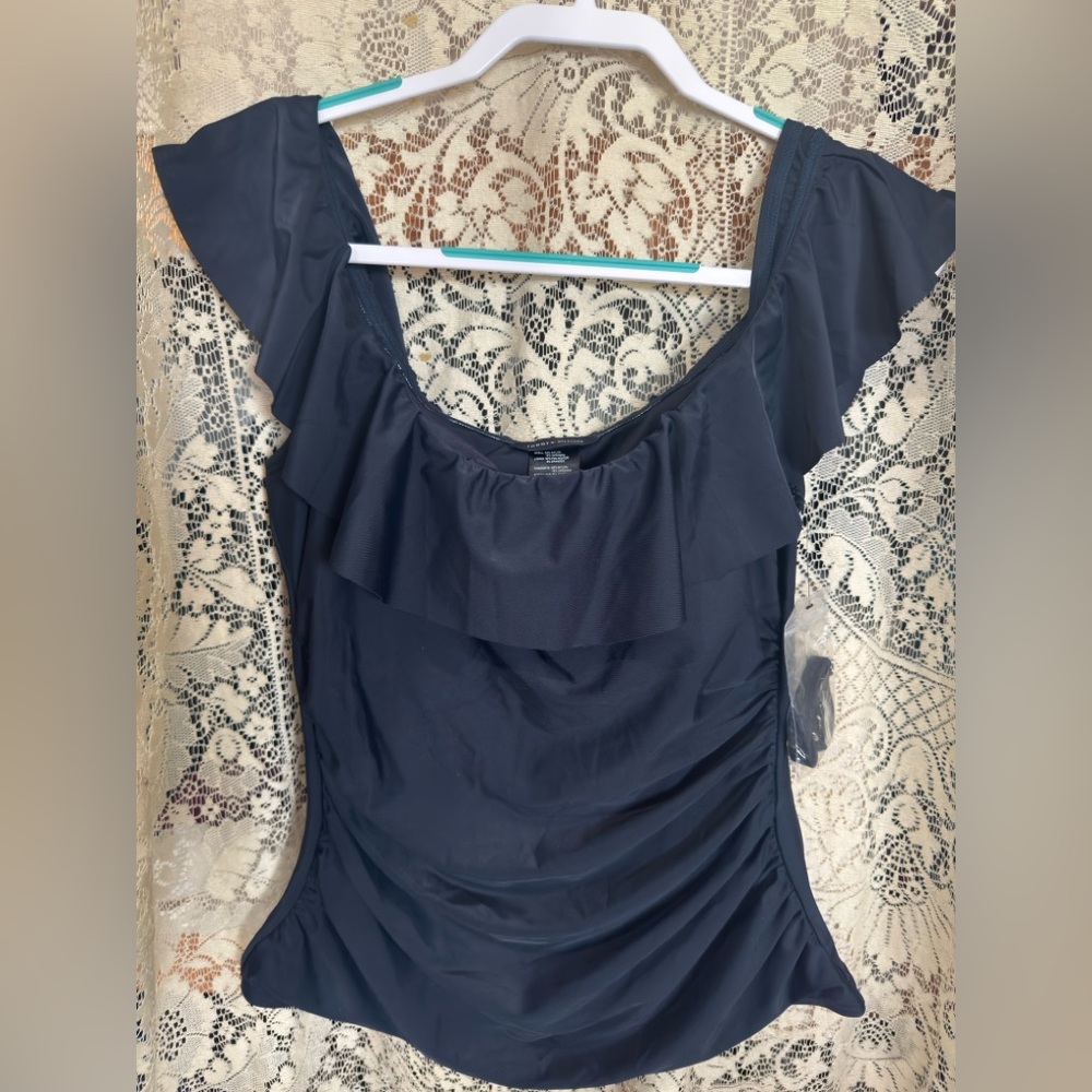 Tommy Hilfiger Women’s Navy Ruffle Tankini Swimsuit Top w/UV Protection